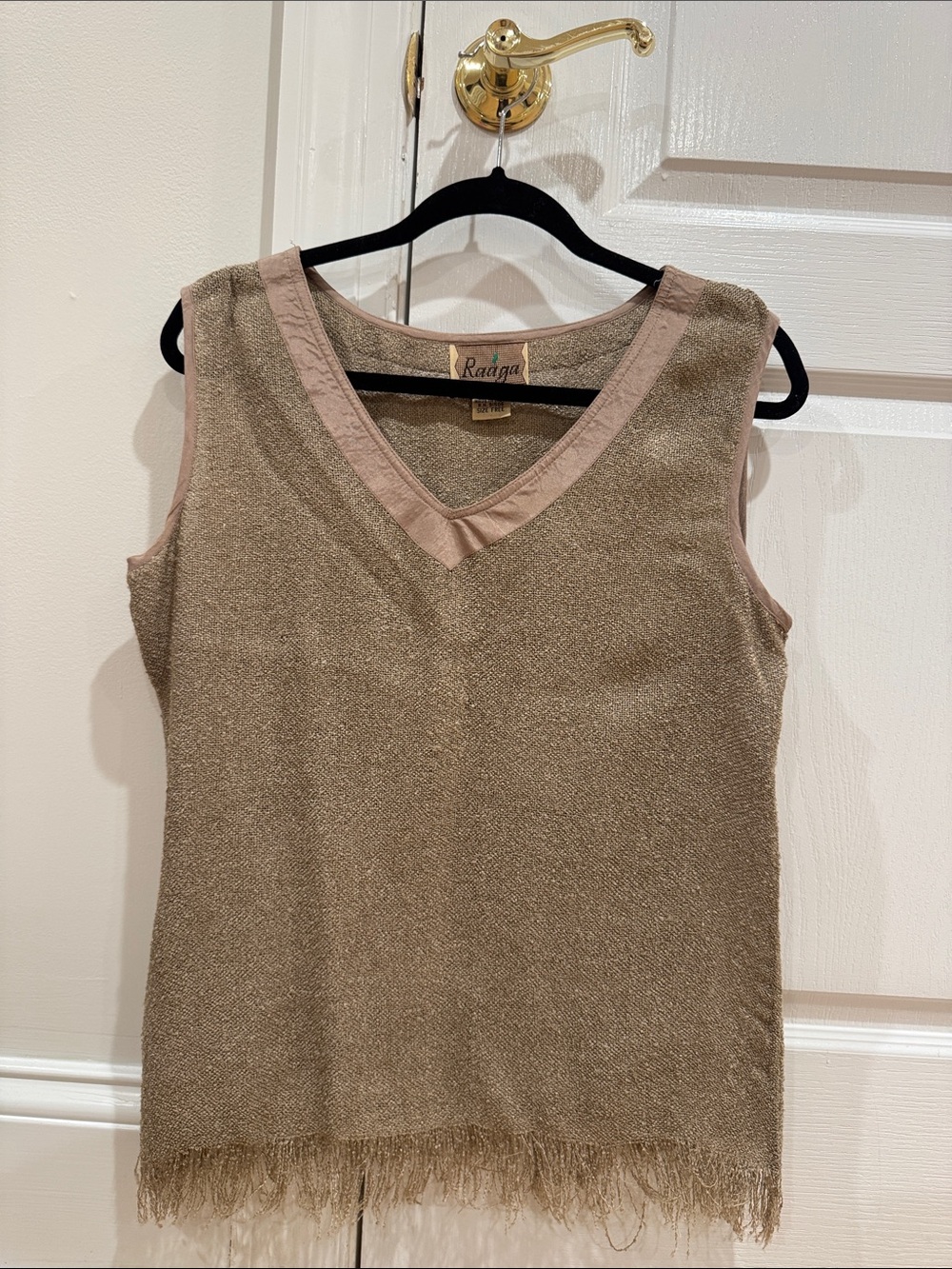 Taupe Fringe V-Neck Sleeveless Top